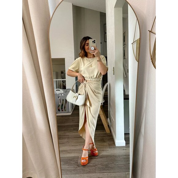 FREE PEOPLE Rae Waist Cutout Asymmetric Dress in Summer Khaki Size Large - Picture 12 of 14